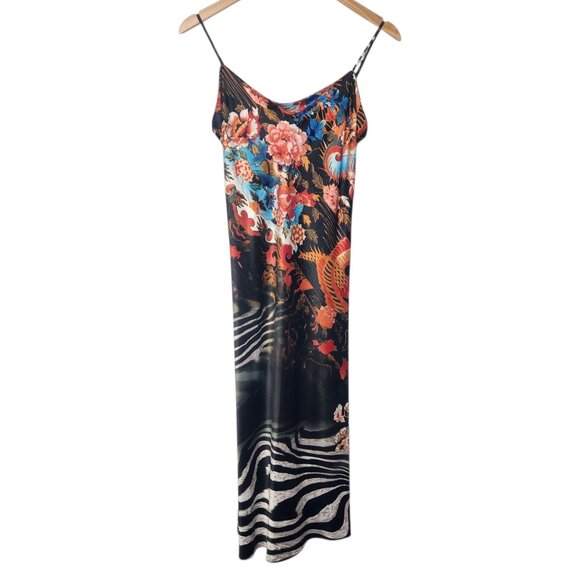 Natori Slip Dress Y2K Maximalism Mixed Print Asian Inspired Zebra Floral 00s XS - Picture 1 of 7